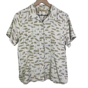 Vintage Bobby Chan Women’s 100% Silk Printed Short Sleeve Button Blouse